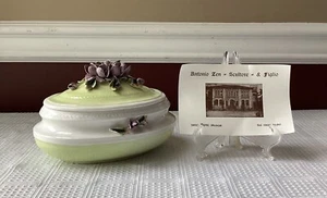 VTG Antonio Zen Nove Vicenza Ceramic Box/ Candy Dish W. 3D Flowers, Italy, 7" W - Picture 1 of 15