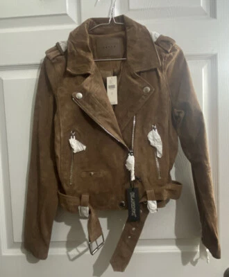 CHAQUETA ASIMÉTRICA MOTO CROP CUERO GAMUZA MARRÓN NUEVA CON ETIQUETAS NUEVA CON ETIQUETAS $198 CON CINTURÓN PEQUEÑA Foto 1 de 4