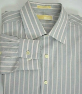 Michael Kors Herren Large 16 1/2 33/35 Anzughemd L/S gestreift Knopfleiste 100 % Kinderbett - Bild 1 von 12