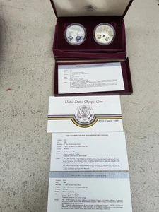 Proof set of two.1983 & 1984 US Olympic Silver Dollars Set w/ Case - Los Angeles - Picture 1 of 5