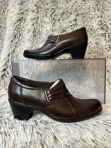 CLARKS Bendables Women’s Shoes Sz 6 Ingalls Divine Brown Heel Slip On Dress NIB - Picture 1 of 10