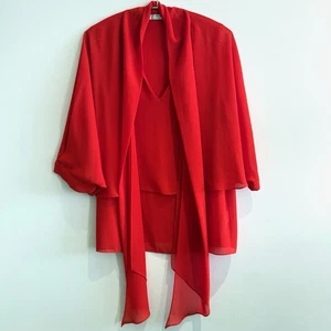 Top Carla Zampatti Talla 16 XL Rojo Poli Chifón Calce Relajado Doble Capa - Imagen 1 de 10