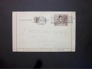 Stationery KGV 11/2d 1924 British Empire Exhibition Letter Card Used H&B LCP10 - Picture 1 of 2
