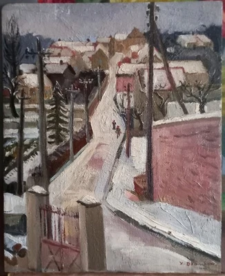 paysage  Neige huile Yvonne Blanchon Vers 1930 Goût Utrillo Post Impressionniste - Photo 1/4