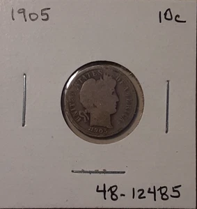 1905 Barber Dime Philadelphia Mint 90% Silver US 10c Coin (#48-12485/RB7) - Picture 1 of 3