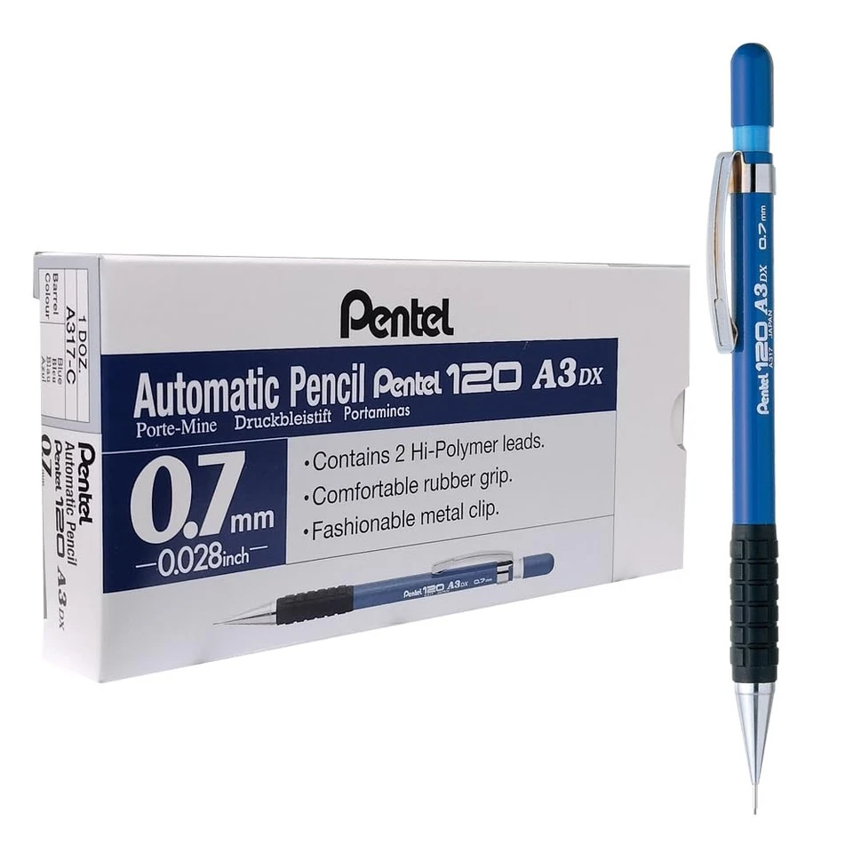 Lápis automático Pentel A300 com cabo de borracha e 2 x cano azul chumbo HB 0,7mm  - Imagem 1 de 1