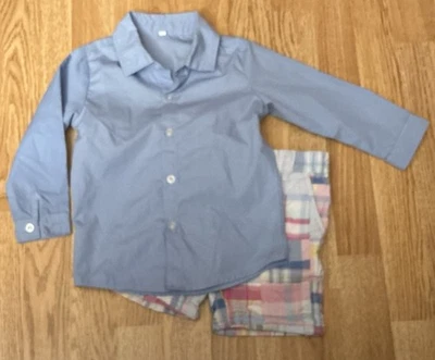 Conjunto de 2 piezas para niños talla 4 camisa de vestir y pantalones cortos a cuadros azul/rosa/blanco Foto 1 de 4