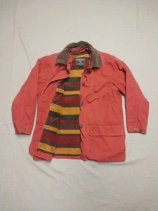 Woolrich Jacket Womens Medium Red Chore Barn Coat Blanket Lined Fleece - Picture 1 of 8