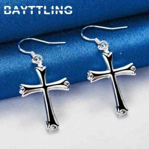 Pendientes cruzados de temperamento simple de plata de ley 925 para mujer joyas - Imagen 1 de 5