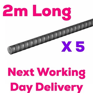 2m Reinforcing Steel Bar for Concrete Rebar Reinforcement 10mm PACK 5 - Picture 1 of 1