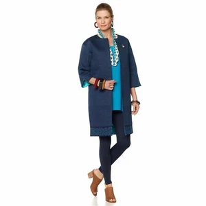 RARA AVIS Size XS Iris Apfel Lightwt Quilted Owl Jacket DEEP NAVY TURQ - Picture 1 of 4