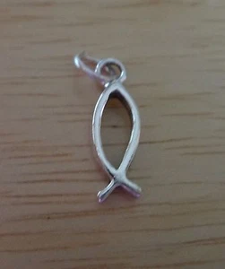 Dije pequeño contorno de pez cristiano recortado de plata de ley de 6x12 mm - Imagen 1 de 3