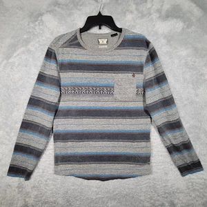 Volcom Shirt Mens Boys Small Gray Striped Long Sleeve Pocket Logo - Picture 1 of 8