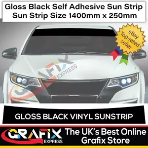GLANZ SCHWARZ UNI SONNENSTREIFEN AUTO AUFKLEBER GRAFIK 1400mm x 250mm - Bild 1 von 2