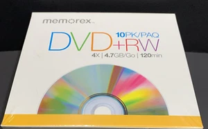 Memorex DVD+RW Blank Media 4.7GB W/ Slim Cases 10 Pack NEW - Picture 1 of 3