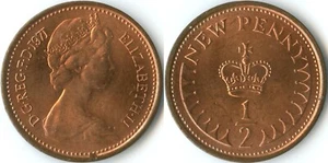 United Kingdom 1971 1/2 New Penny KM#914 Bronze Queen Elizabeth II Crown - Picture 1 of 3