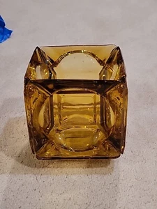 Art Glass Ashtray Amber Vase Planter Candle Holder Sculpture 6”Heavy 70’s - Picture 1 of 5