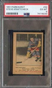 1951-52 PARKHURST #92 STEVE KRAFTCHECK PSA 6 (RC) NY RANGERS *CC0078 - Picture 1 of 2