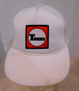 Vintage Thoro Mens Snapback Trucker Hat Cap Thoro White Mesh Back - Picture 1 of 9