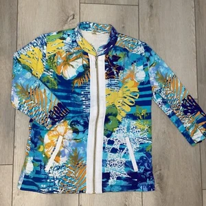 Onque Casuals Top Womens Small St Tropez Hawaiian Tropical Zip Up Resort Wear - Picture 1 of 8
