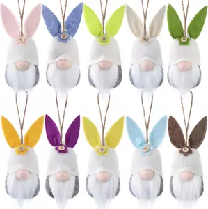 Easter Hanging Bunny Ornaments Set of 10, Colorful Plush Bunny Gnomes for Tree D - Picture 1 of 12
