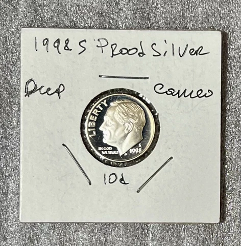 1998 S Silver Proof Roosevelt Dime   From a Proof Set Cover