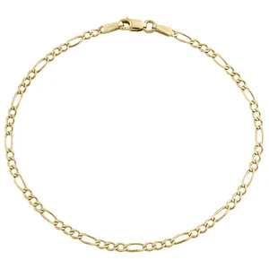 14K Yellow Gold Unisex 2mm Solid Plain Figaro Link Bracelet / Anklet 7 - 10 Inch - Picture 1 of 11