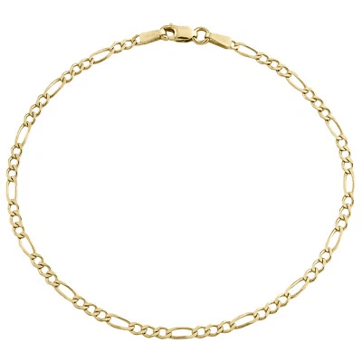14K Yellow Gold Unisex 2mm Solid Plain Figaro Link Bracelet / Anklet 7 - 10 Inch - Image 1 of 4