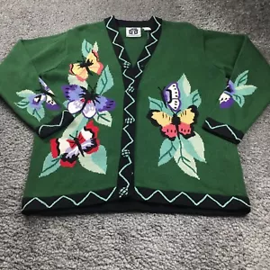 Storybook Knits Womens Cardigan Sz 1X Green Butterflies Button Long Sleeve NWT - Picture 1 of 14