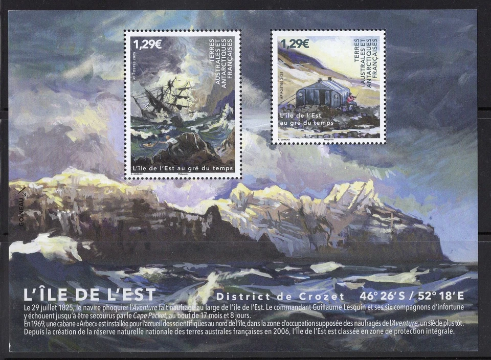 FSAT / TAAF NEW 2025 MINT NH SOUVENIR SHEET (L'ÎLE DE L'EST AU GRÉ DU TEMPS) - Image 1 of 1