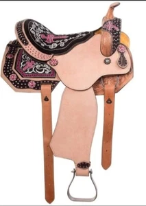 Sillín cruzado de carreras Western Horse Barrel adornado rosa con juego de tachuelas. - Imagen 1 de 7