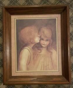 Vintage Margaret Kane “A Little Kiss” Wood Framed Print - Picture 1 of 3