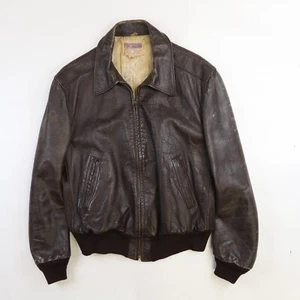 Vintage Californian Steerhide Leather Bomber Jacket Size 38 Brown - Bild 1 von 21