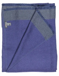 Kiton Schal in dunkelblau mit strukturierter grauer Kante Kaschmir / Seide - Picture 1 of 2