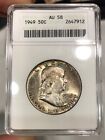 1949 Franklin Half Dollar graded AU58 by ANACS Soapbox Holder Neat Coin TONED