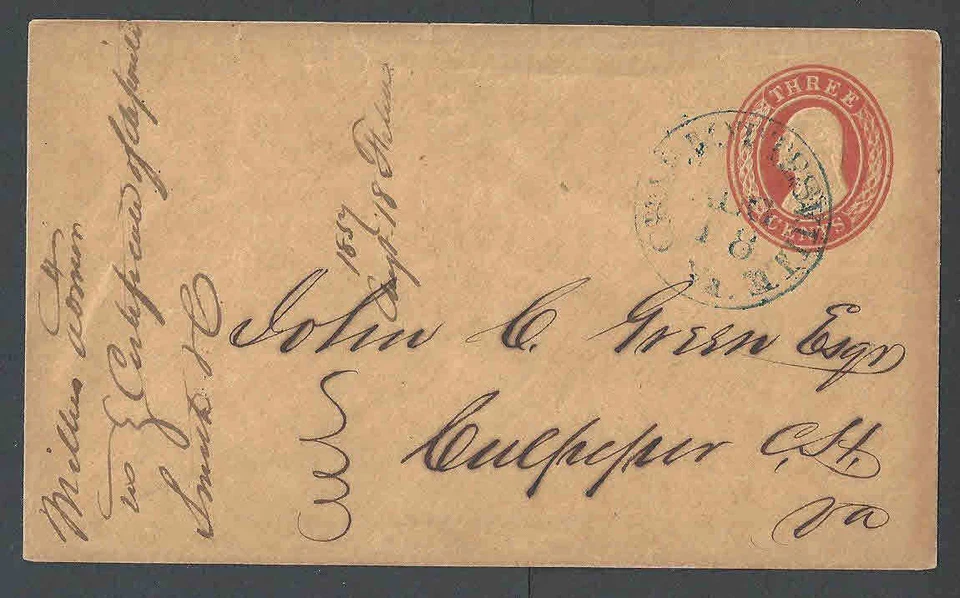 1853 U10 Used Entire 3c Red On Buff Die 5 Working Die Type 15  - Image 1 of 1