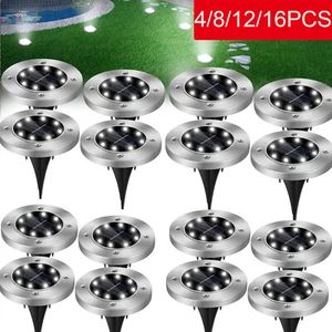 4-16pc Solar Ground Lights Outdoor Bright 8-LED Garden Deck Path Recessed Lights - Picture 1 of 17