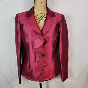 Albert Nipon Größe 8 rötlich Rüschen vorne Seide Wollmischung formeller Blazer Jacke - Bild 1 von 8