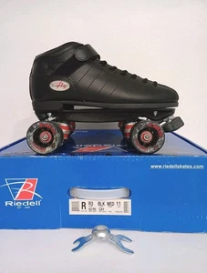Riedell R3 Cayman Black Quad Size 11 Roller Speed Skates with Radar Swirl Wheels - Picture 1 of 23