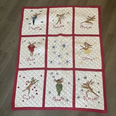 Vintage Pottery Barn Kids Holiday Reindeer Lap-Size/ Crib Quilt - Image 1 of 4