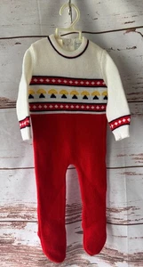 Vintage rot & weiß Baby Strick Footie Pullover mit Pilz Muster Rücken Reißverschluss Cl - Bild 1 von 9