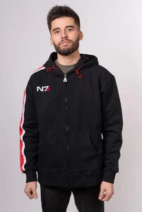 Mass Effect N7 Spectre Elite Full Zip Up Red Black Unisex Hoodie Size XL - Picture 1 of 13