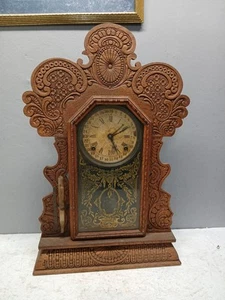 Ingraham Gila Model Parlor Mantle Clock, 8 Day T&S, Calendar, Oak Case, Parts - Picture 1 of 16