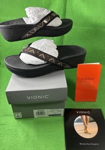 Vionic Sandals 7 High Tide Brown Chevron Platform Flip Flop Orthotic New - Picture 1 of 10