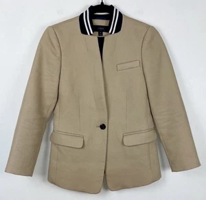 J. Crew Regent Blazer Jersey Collar Beige Women's Size 2 Petite Cotton Academic - Picture 1 of 7