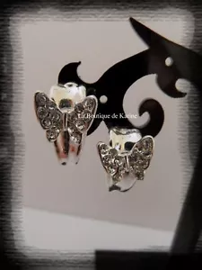 Orecchini Metallo Argento + Strass Farfalla AD7 - Foto 1 di 1