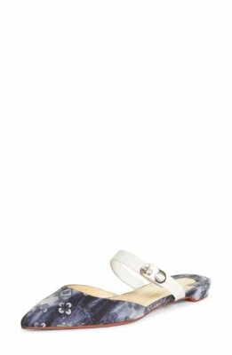 100% AUTÉNTICO NUEVO MUJER LOUBOUTIN DENIM CHOC LOCK PUNK PUNTIAGUDA ZAPATOS PLANOS EE. UU. 8 Foto 1 de 4