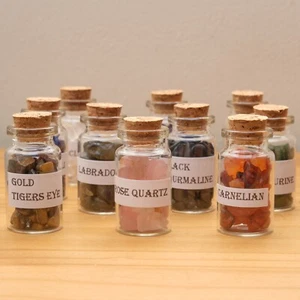 Gemstone Chips In Bottles Crystals Gift Set Small Mini Spell Jar Home Decor x 3 - Picture 1 of 9