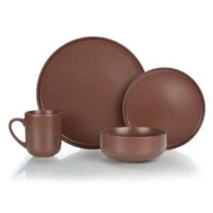 Everything Kitchens Modern Flat 16-Piece Dinnerware Set | Brown - Picture 1 of 5