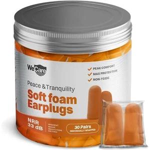 WeCare einzeln verpackter weicher Schaum höchste NRR 33dB Ohrstöpsel 30 Paar - orange - Bild 1 von 7